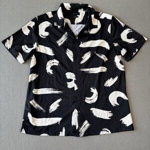 Porter & Ash Abstract Kinetic Stretch Short Sleeve Shirt Black White Mens Size L